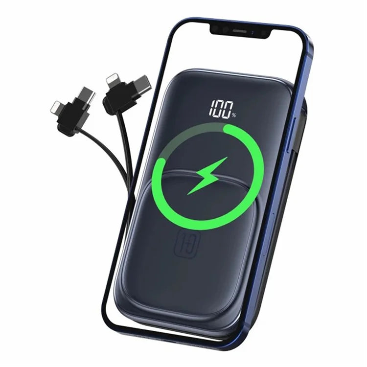CYKE W1 10000mAh Phone Power Bank Magnetic Wireless Charger with 2 Removable Cables