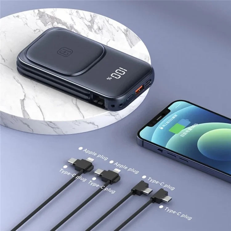 CYKE W1 10000mAh Phone Power Bank Magnetic Wireless Charger with 2 Removable Cables