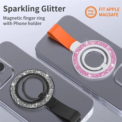 Magnetic Phone Ring Holder Glittery Finger Grip Phone Back Kickstand Compatible with MagSafe