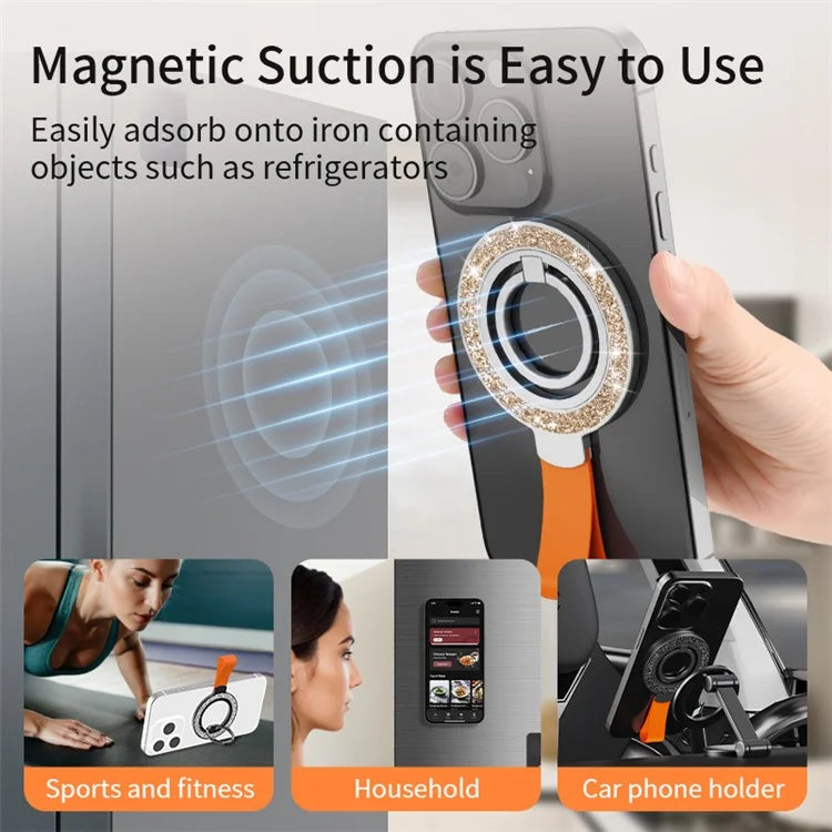 Magnetic Phone Ring Holder Glittery Finger Grip Phone Back Kickstand Compatible with MagSafe