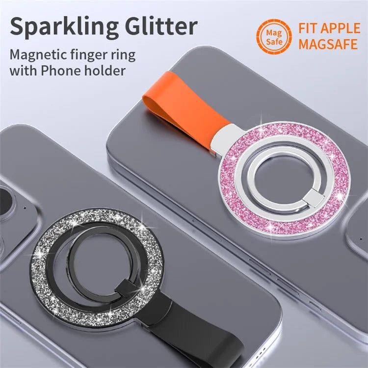Magnetic Phone Ring Holder Glittery Finger Grip Phone Back Kickstand Compatible with MagSafe