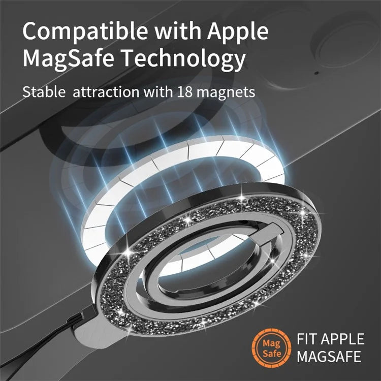 Magnetic Phone Ring Holder Glittery Finger Grip Phone Back Kickstand Compatible with MagSafe