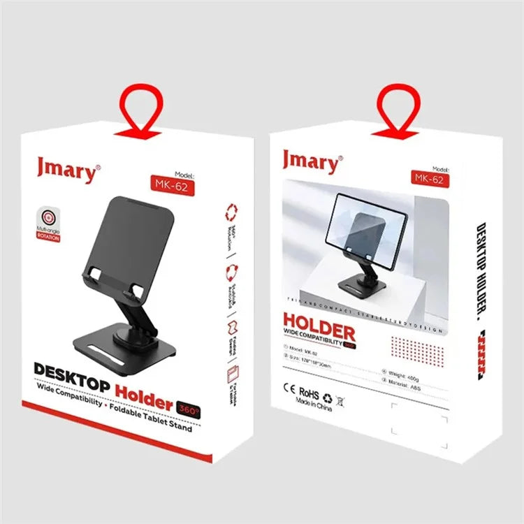 JMARY MK62 ABS Desktop Phone Tablet Stand 360-Degree Rotating Base Foldable Phone Holder