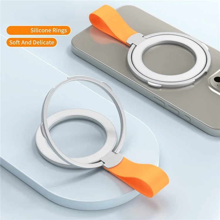 Magnetic Phone Grip Compatible with MagSafe Dual Ring Holder Phone Kickstand Foldable Stand with Strap
