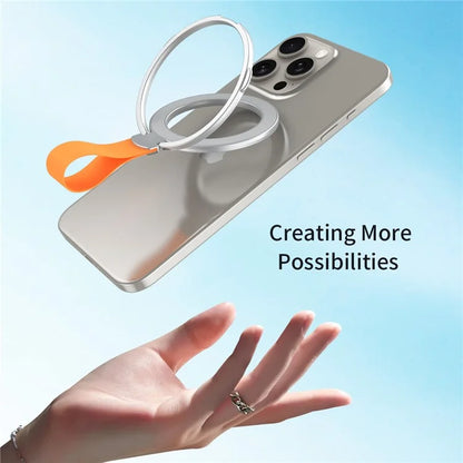 Magnetic Phone Grip Compatible with MagSafe Dual Ring Holder Phone Kickstand Foldable Stand with Strap