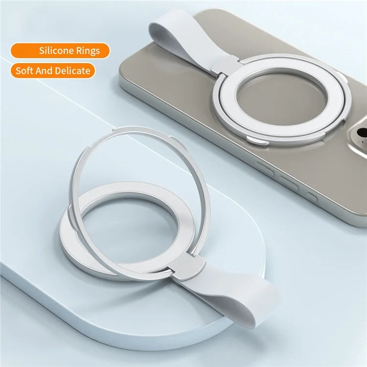Magnetic Phone Grip Compatible with MagSafe Dual Ring Holder Phone Kickstand Foldable Stand with Strap