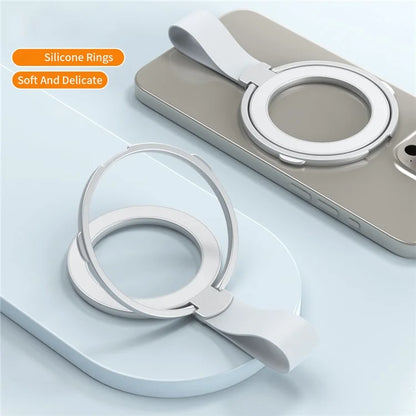 Magnetic Phone Grip Compatible with MagSafe Dual Ring Holder Phone Kickstand Foldable Stand with Strap