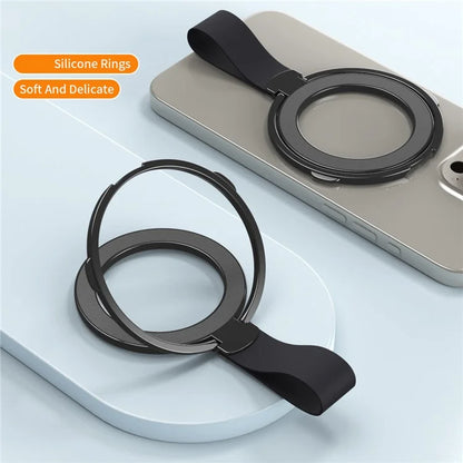 Magnetic Phone Grip Compatible with MagSafe Dual Ring Holder Phone Kickstand Foldable Stand with Strap