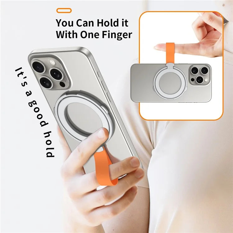 Magnetic Phone Grip Compatible with MagSafe Dual Ring Holder Phone Kickstand Foldable Stand with Strap