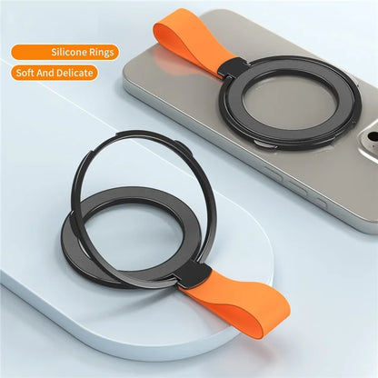 Magnetic Phone Grip Compatible with MagSafe Dual Ring Holder Phone Kickstand Foldable Stand with Strap