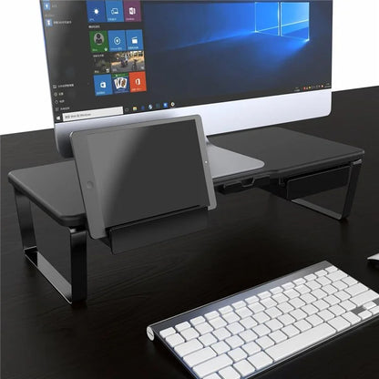 SHC MDF+PVC Computer Monitor Riser Desktop Stand Laptop Base with 2 Drawers