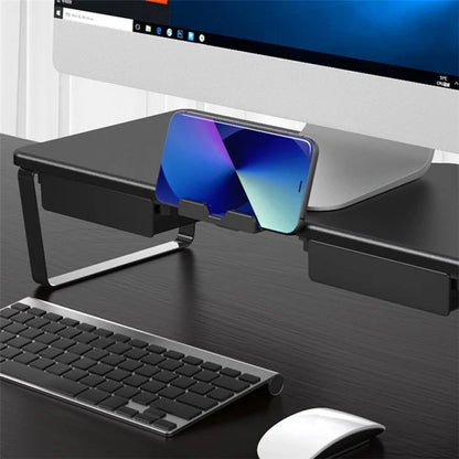 SHC MDF+PVC Computer Monitor Riser Desktop Stand Laptop Base with 2 Drawers