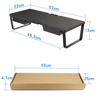 SHC MDF+PVC Computer Monitor Riser Desktop Stand Laptop Base with 2 Drawers