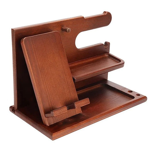 00659 Solid Wooden Phone Stand Multi-Functional Bedside Organizer