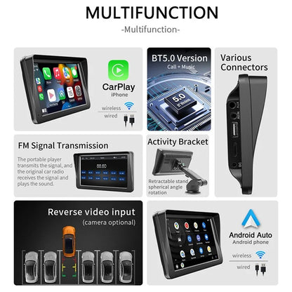 W505E 7.0-inch HD Touch Screen Portable Car Player with Remote 2.4G / 5G Dual Frequency FM CarPlayer