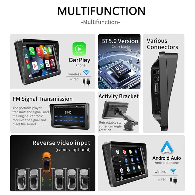 W505D 7.0" HD Touch Display Car Player with 12LED Camera 2.4G / 5G Dual Frequency FM Portable CarPlayer