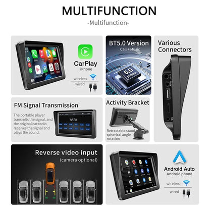 W505F 7.0-inch HD Touch Screen FM Car Player with 4LED Camera 2.4G / 5G Dual Frequency Portable RC CarPlayer