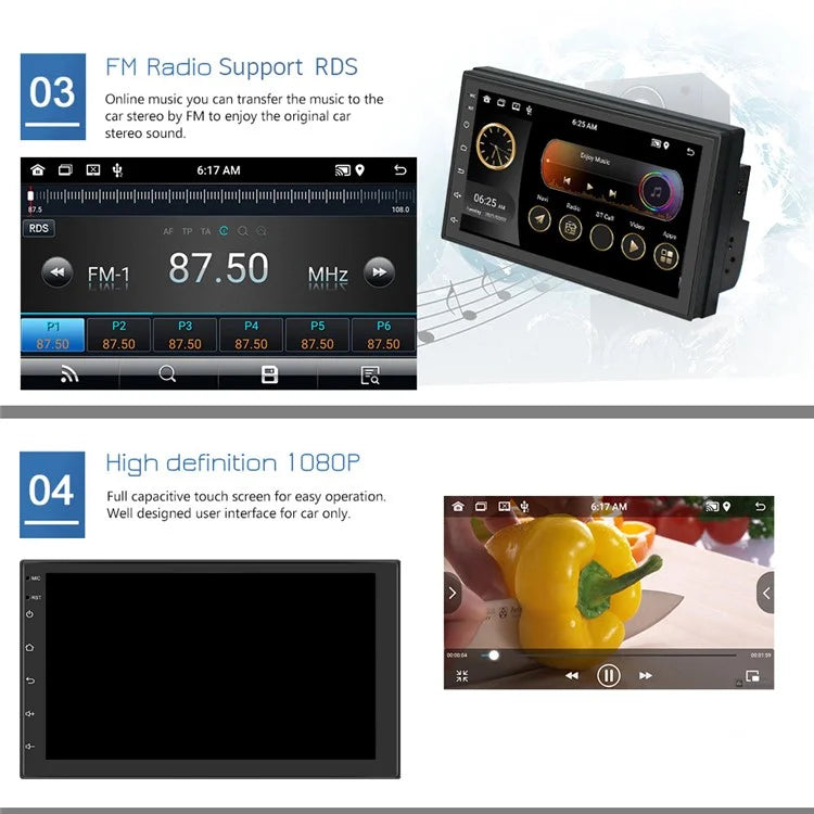 R-730F 7 inch Android 12 Car GPS Navigation 2G+16GB Carplay WIFI Car Stereo with 12LED Backup Camera