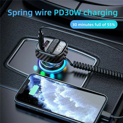 C52 Bluetooth Car MP3 Player FM Transmitter Type-C + QC3.0 USB Car Charger with PD 30W Type-C Cable