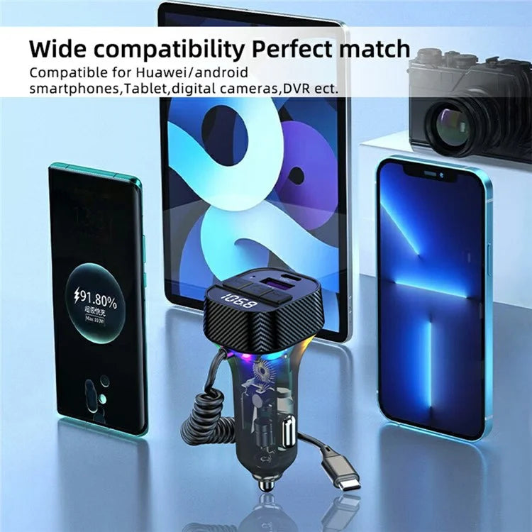 C52 Bluetooth Car MP3 Player FM Transmitter Type-C + QC3.0 USB Car Charger with PD 30W Type-C Cable