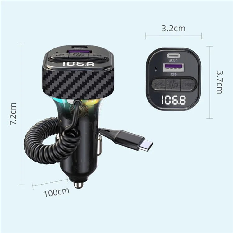 C52 Bluetooth Car MP3 Player FM Transmitter Type-C + QC3.0 USB Car Charger with PD 30W Type-C Cable