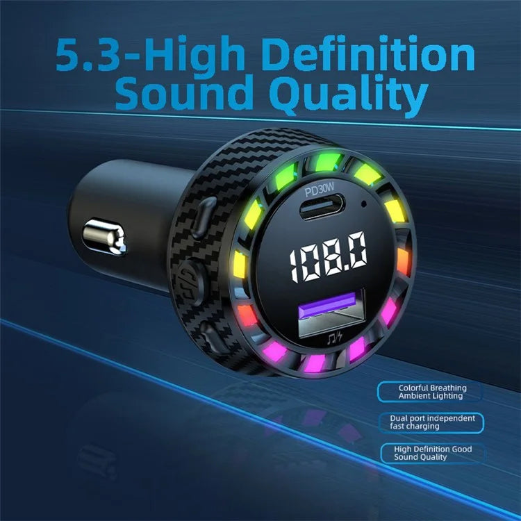 C55 USB+Type-C Car Fast Charger Bluetooth FM Transmitter with Breathing Light