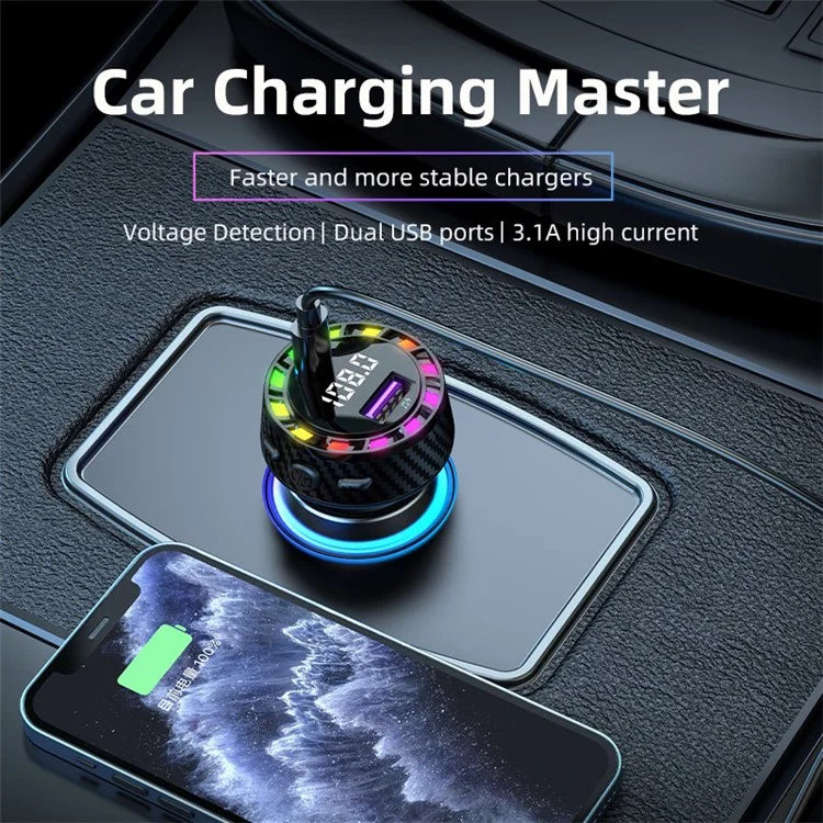 C55 USB+Type-C Car Fast Charger Bluetooth FM Transmitter with Breathing Light