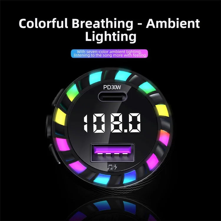 C55 USB+Type-C Car Fast Charger Bluetooth FM Transmitter with Breathing Light