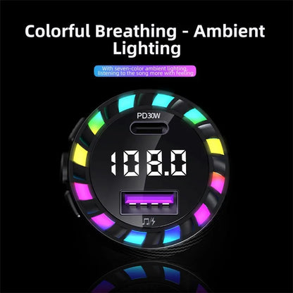C55 USB+Type-C Car Fast Charger Bluetooth FM Transmitter with Breathing Light