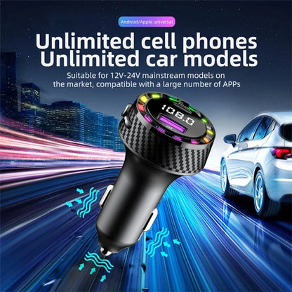 C55 USB+Type-C Car Fast Charger Bluetooth FM Transmitter with Breathing Light