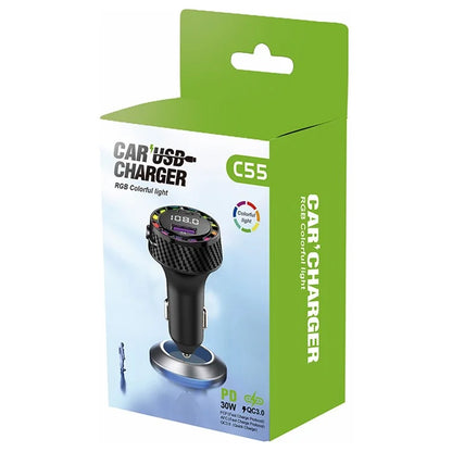 C55 USB+Type-C Car Fast Charger Bluetooth FM Transmitter with Breathing Light