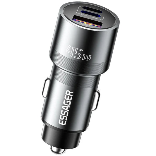 ESSAGER PD 45W Fast Charging Aluminum Alloy Type-C+Ip+USB-A 3-port Car Charger Adapter