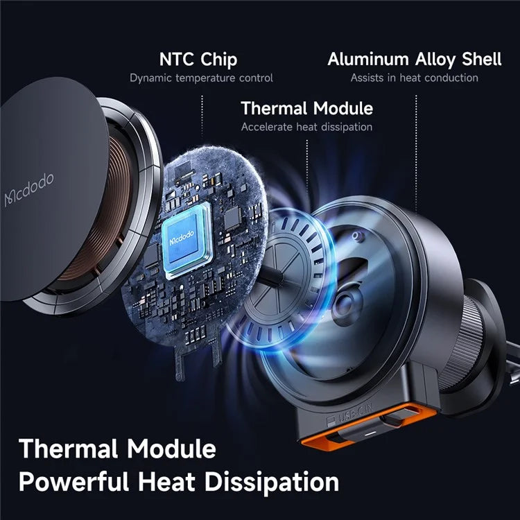 MCDODO CH-3000 Car Air Outlet 15W Magnetic Wireless Car Charger with Built-In Retractable Cable