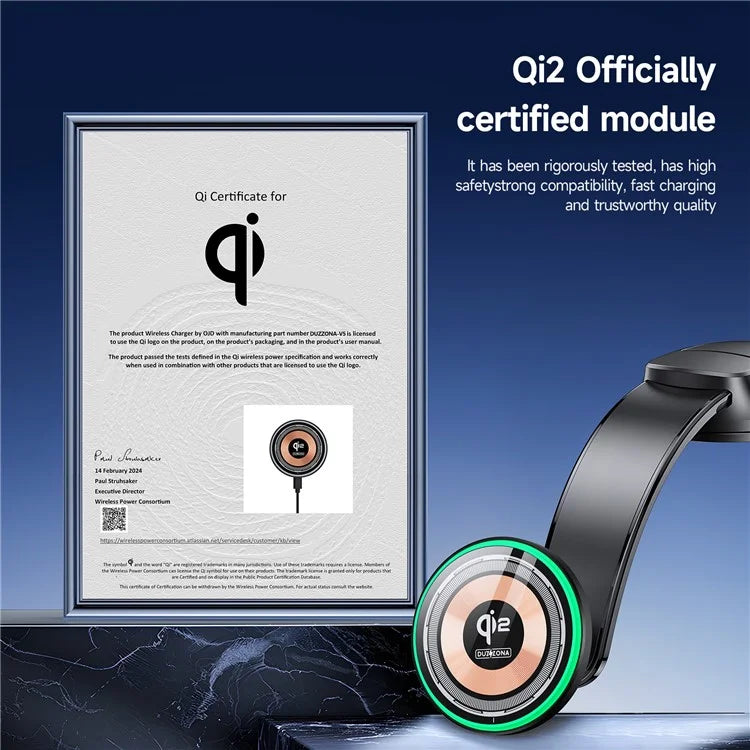 DUZZONA V5 Pro 15W Car Magnetic Wireless Charger for iPhone 16-15 Series Charging Holder (Qi2 Certified)