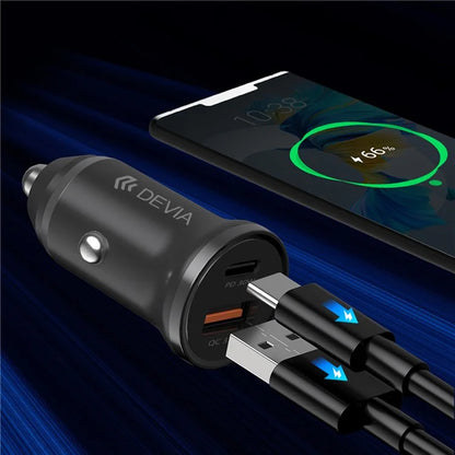 DEVIA EA442 Smart Series Mini PD 30W+QC3.0 Car Charger USB+Type-C Fast Charging Adapter