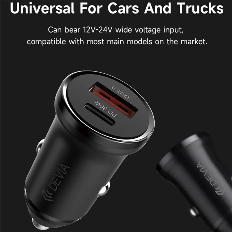 DEVIA EA442 Smart Series Mini PD 30W+QC3.0 Car Charger USB+Type-C Fast Charging Adapter