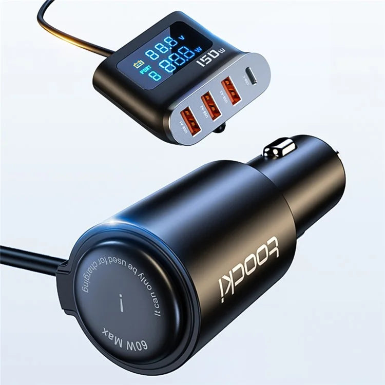 TOOCKI TQ-CC32 150W Car Charger Adapter Multi-Port Phone Hub with LCD Digital Display