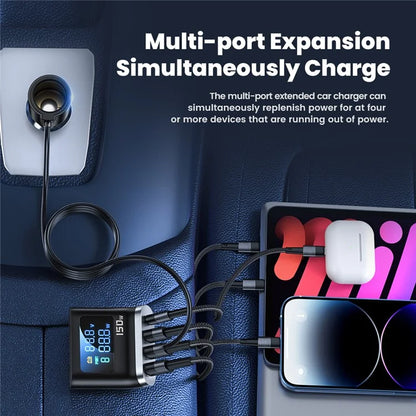 TOOCKI TQ-CC32 150W Car Charger Adapter Multi-Port Phone Hub with LCD Digital Display