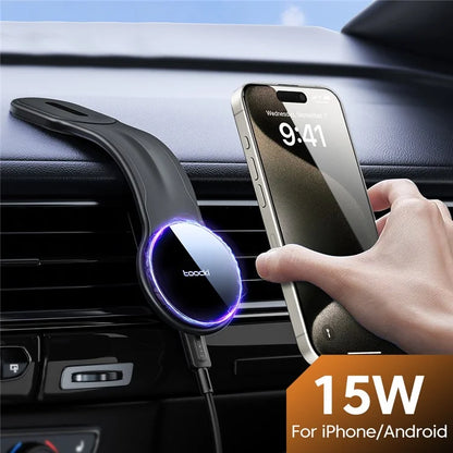 TOOCKI CZ21 Car Dashboard Mount Bendable Aluminum Alloy 15W Magnetic Wireless Charger