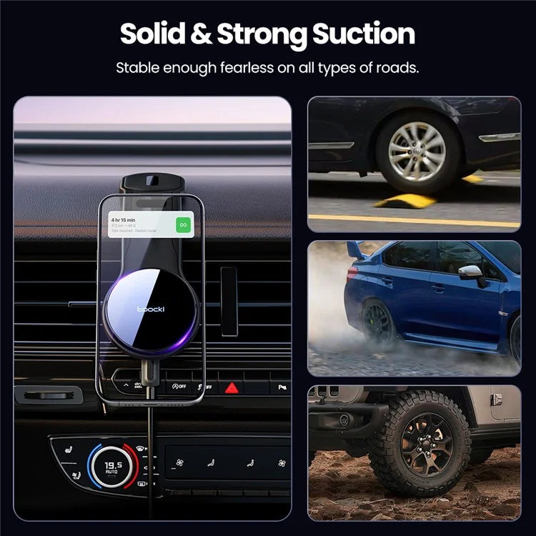TOOCKI CZ21 Car Dashboard Mount Bendable Aluminum Alloy 15W Magnetic Wireless Charger