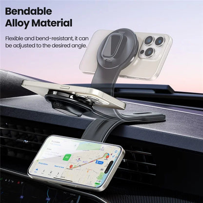 TOOCKI CZ21 Car Dashboard Mount Bendable Aluminum Alloy 15W Magnetic Wireless Charger