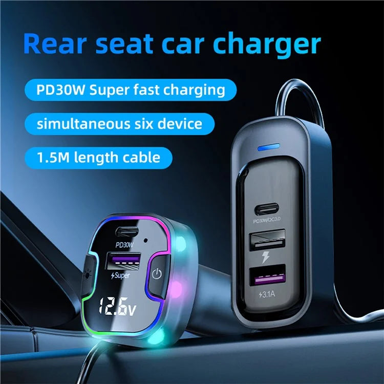 YQ8 Multi-Port Car Electronic Charger PD Fast Charging Station for Vehicle Front Rear Seat