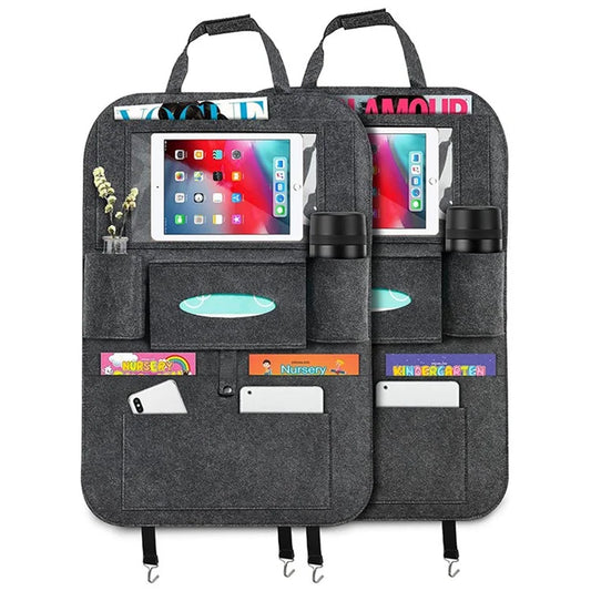 Car Seat Back Felt Hanging Bag Multi-Pocket Sundries Tissue Tablet Storage Bag - Dark Grey