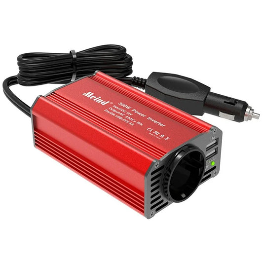 MEIND M7900 300W Car Inverter 12V to 220V Power Inverter with EU Socket + 2 USB Ports - Red