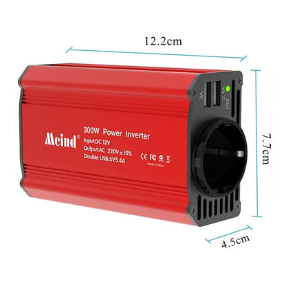 MEIND M7900 300W Car Inverter 12V to 220V Power Inverter with EU Socket + 2 USB Ports - Red