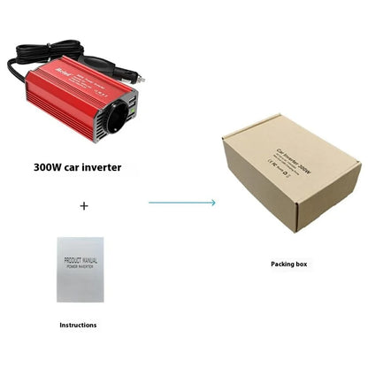 MEIND M7900 300W Car Inverter 12V to 220V Power Inverter with EU Socket + 2 USB Ports - Red