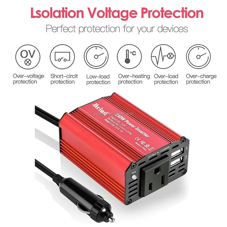 MEIND M6500 150W Car Power Inverter 12V DC to 220V AC Converter with Dual USB Ports