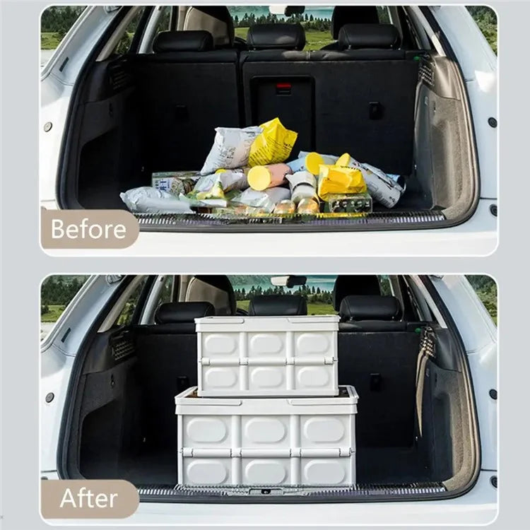 9664 Foldable Car Trunk Organizer Storage Box with Lid and Carrying Handle for Outdoor Camping, Size L