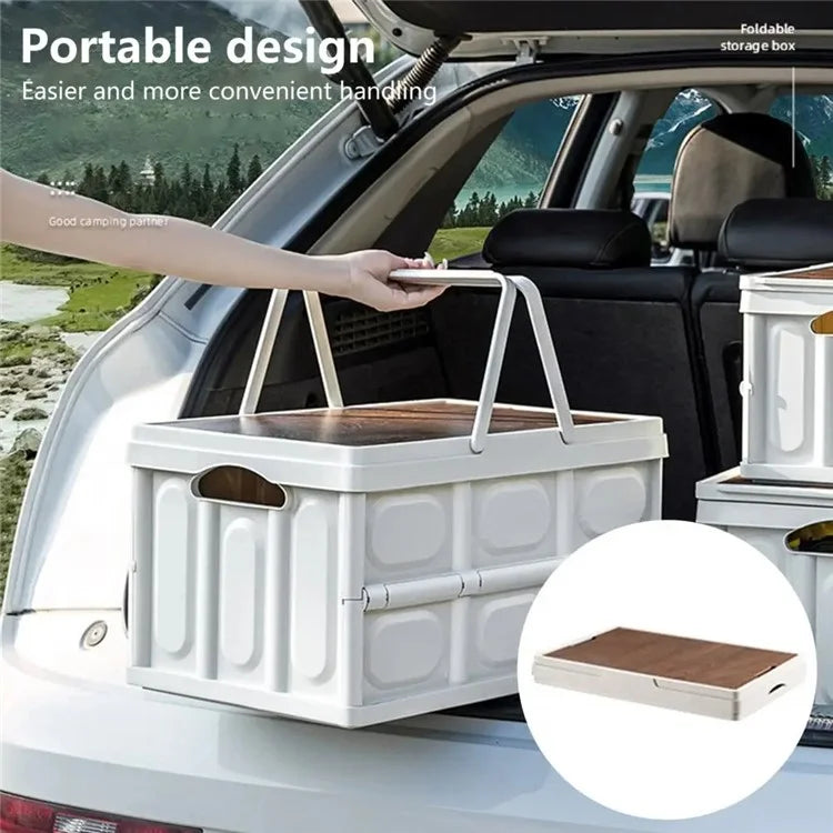 9664 Foldable Car Trunk Organizer Storage Box with Lid and Carrying Handle for Outdoor Camping, Size L