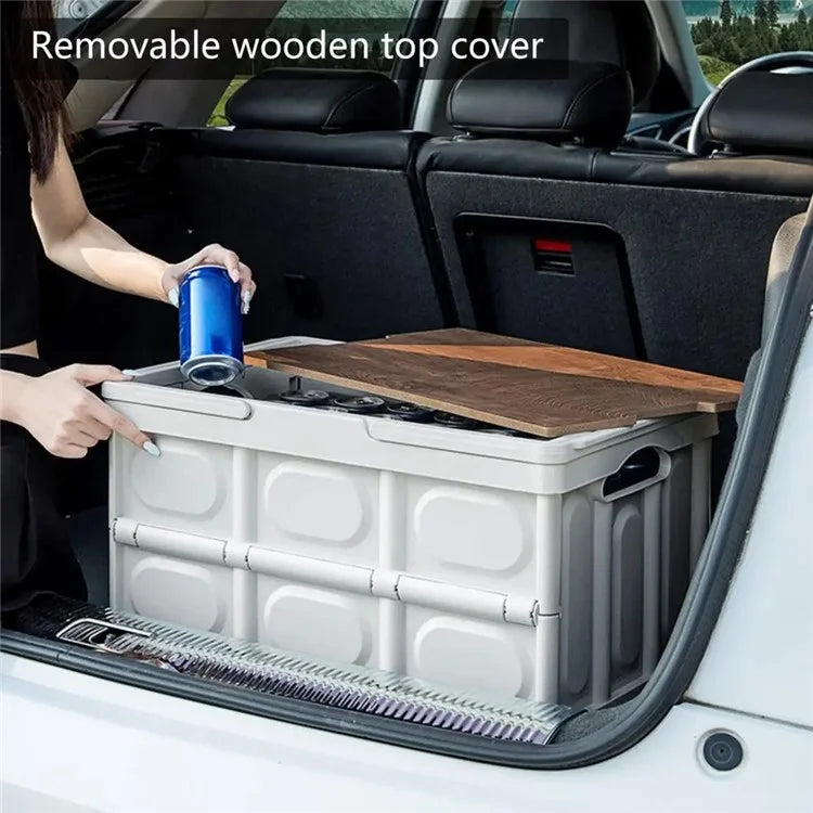 9664 Foldable Car Trunk Organizer Storage Box with Lid and Carrying Handle for Outdoor Camping, Size L